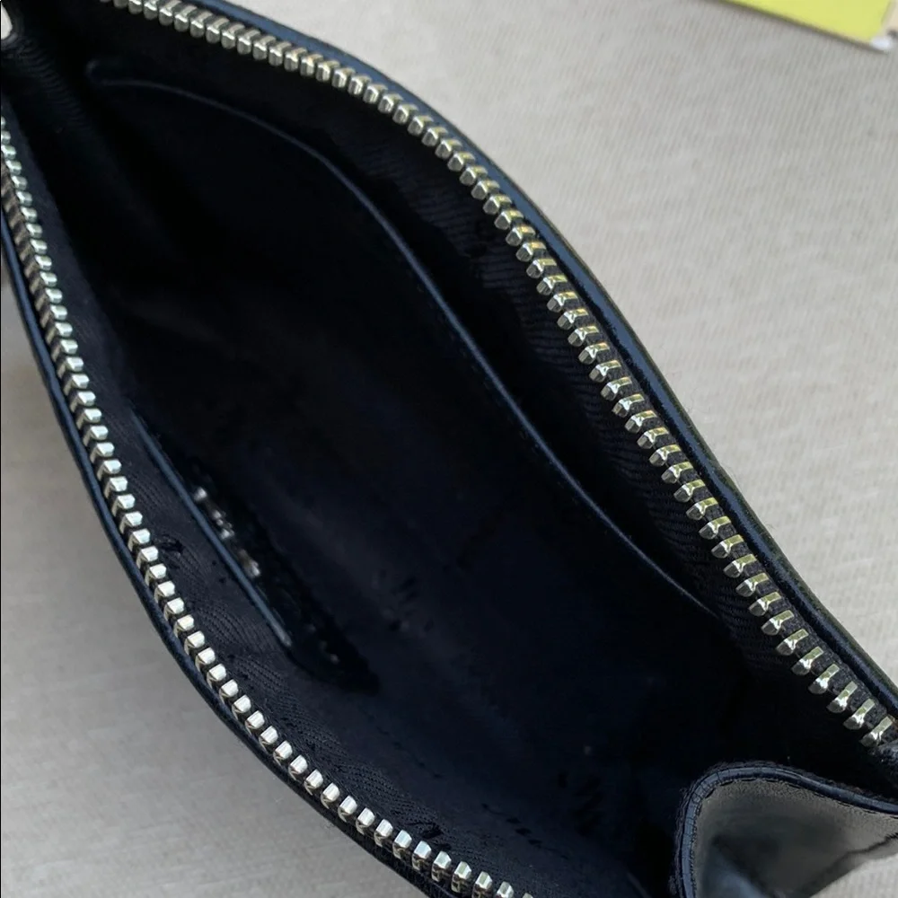 MONSAC Black and Tan Clutch Leather Trim Zip Top Vintage
